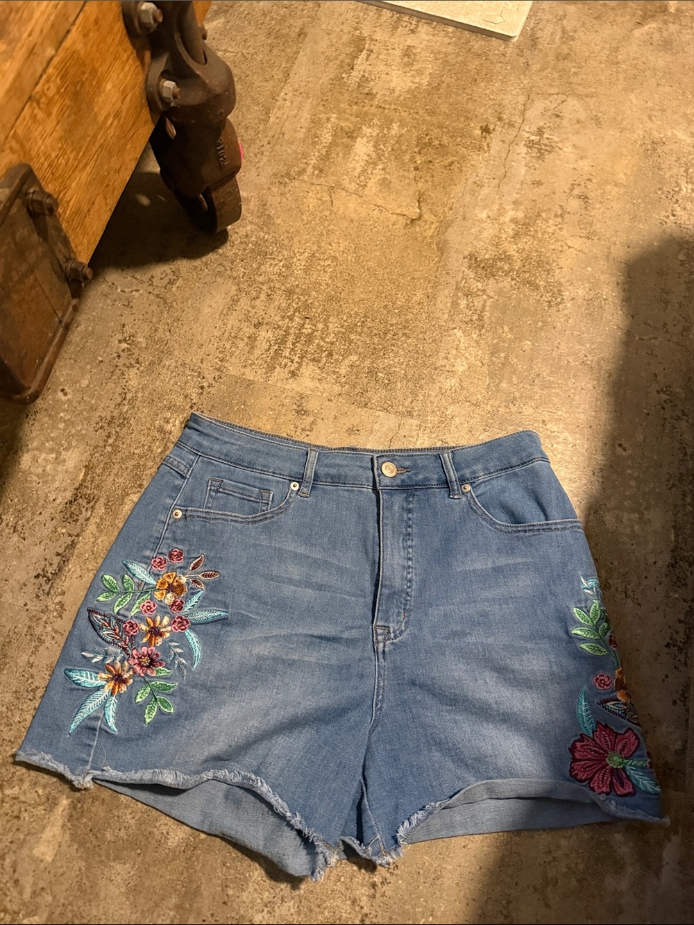 Tribal Blue Denim Shorts with Floral Embroidery xix palms x Tribal